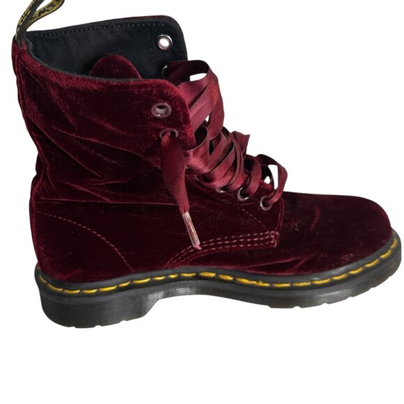 DR. MARTENS 1460 PASCAL VELVET SZ US 6 UK 4 EU 37 RED BURGUNDY BOOTS - Picture 8 of 16